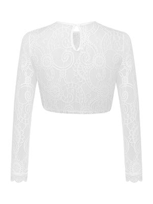 Dirndlbluse Damen Rundhals Langarm Weiß