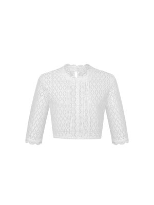 Dirndlbluse Damen Rundhals Kurzarm Weiß