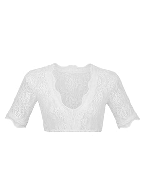 Dirndlbluse Damen V-Ausschnitt Kurzarm Weiß