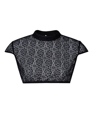 Dirndlbluse Damen Hochgeschlossen Halbarm Schwarz