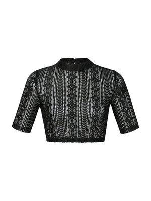 Dirndlbluse Damen Hochgeschlossen Kurzarm Schwarz