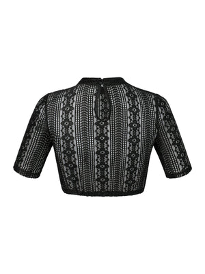 Dirndlbluse Damen Hochgeschlossen Kurzarm Schwarz