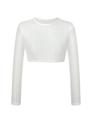 Dirndlbluse Damen Hochgeschlossen Langarm Weiß