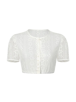 Dirndlbluse Damen Rundhals Kurzarm Weiß