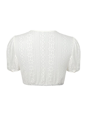 Dirndlbluse Damen Rundhals Kurzarm Weiß