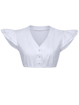 Dirndlbluse Damen V-Ausschnitt Flügelärmchen Weiß