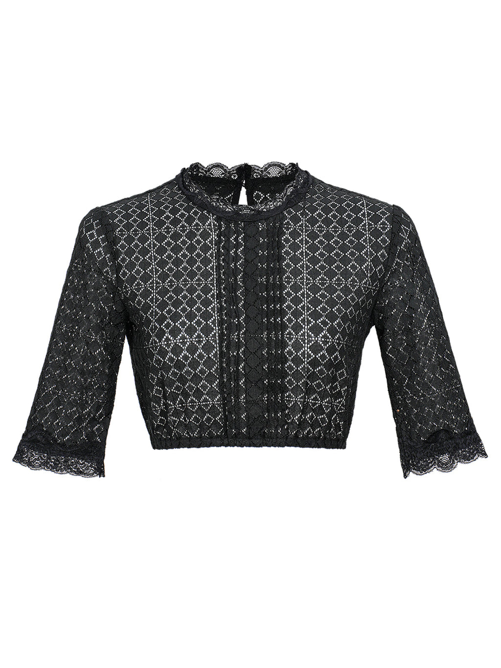 Dirndlbluse Damen Rundhals Halbarm Schwarz