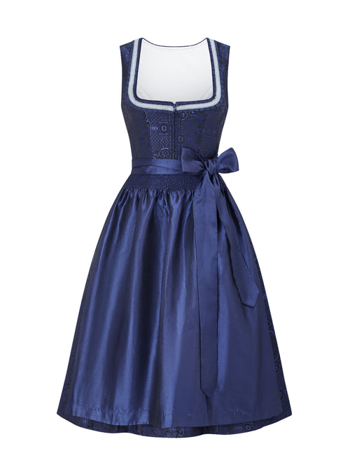Allover Muster Dirndl in Blau mit Gerader Ausschnitt