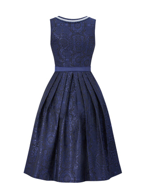 Allover Muster Dirndl in Blau mit Gerader Ausschnitt