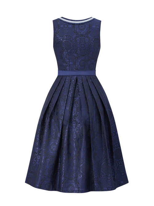 Allover Muster Dirndl in Blau mit Gerader Ausschnitt
