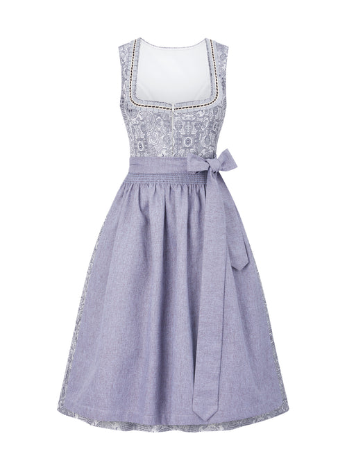 Allover Muster Dirndl in Grau mit Gerader Ausschnitt
