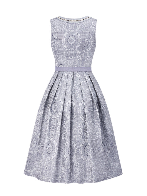 Allover Muster Dirndl in Grau mit Gerader Ausschnitt