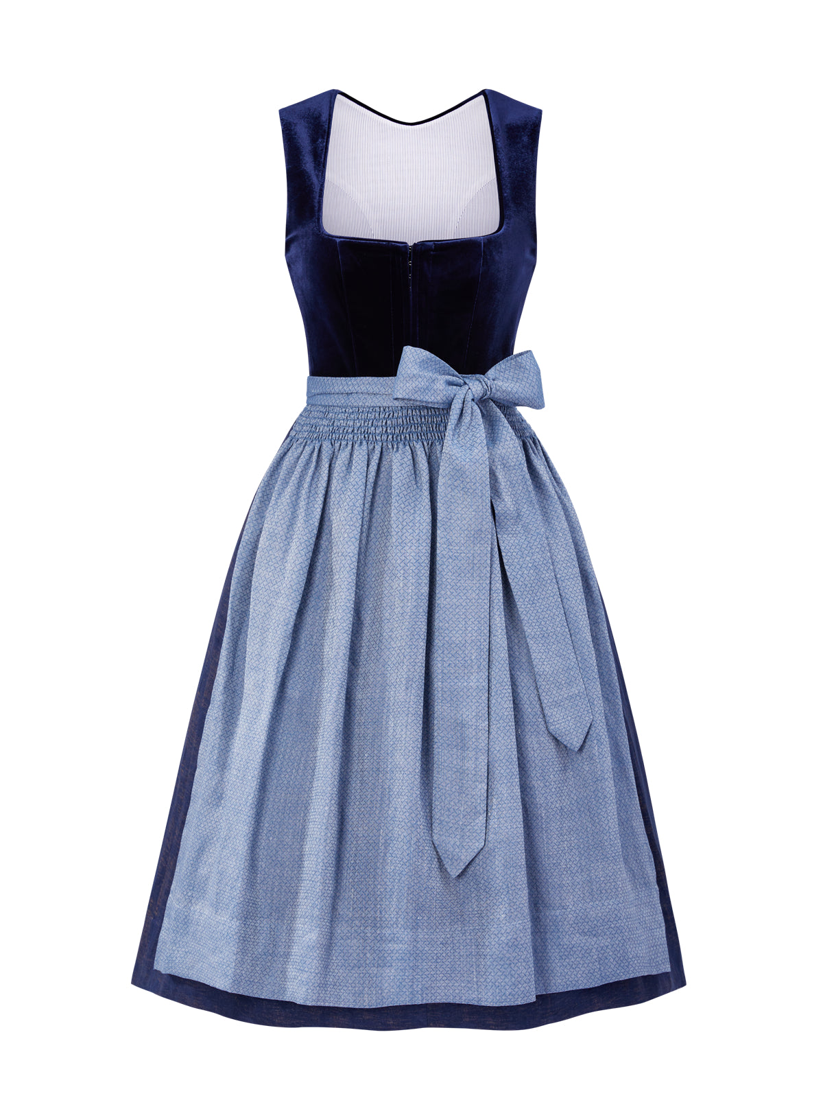 Gemustertes Dirndl in Blau mit Gerader Ausschnitt