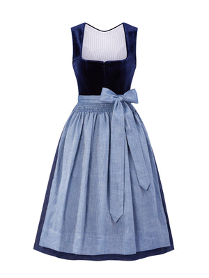Gemustertes Dirndl in Blau mit Gerader Ausschnitt