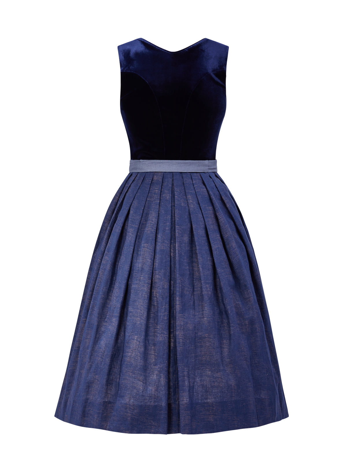 Gemustertes Dirndl in Blau mit Gerader Ausschnitt