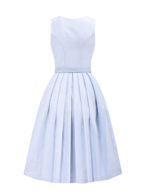 Allover Muster Dirndl in Blau mit Herz-Ausschnitt