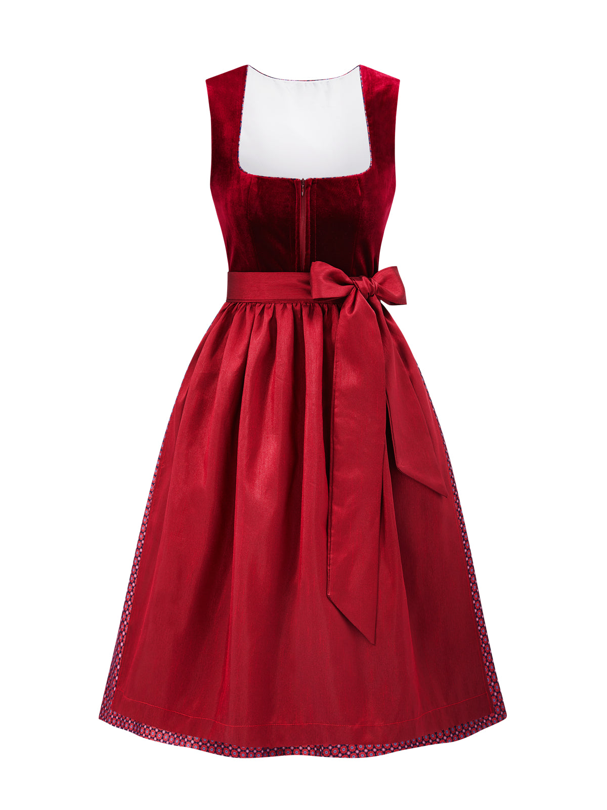 Floralem Muster Dirndl in Rot  mit Gerader Ausschnitt