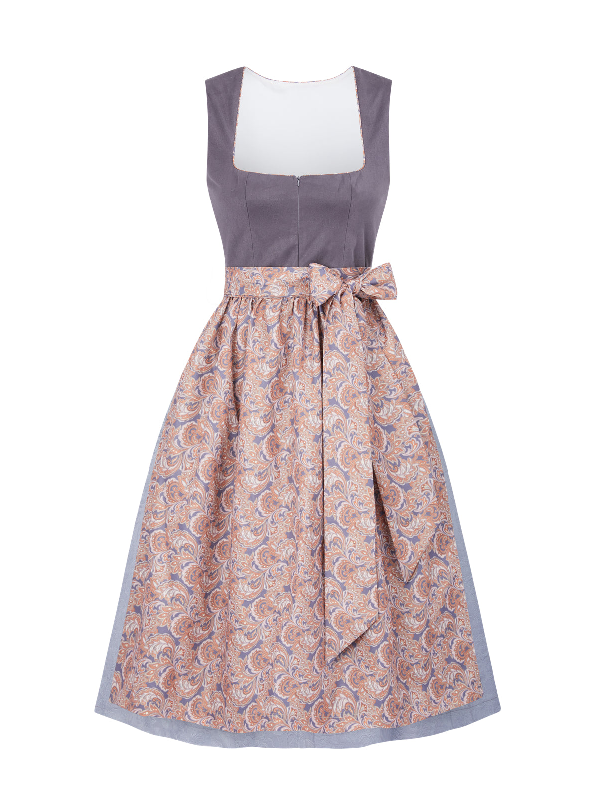 Allover Muster Dirndl in Grau mit Gerader Ausschnitt