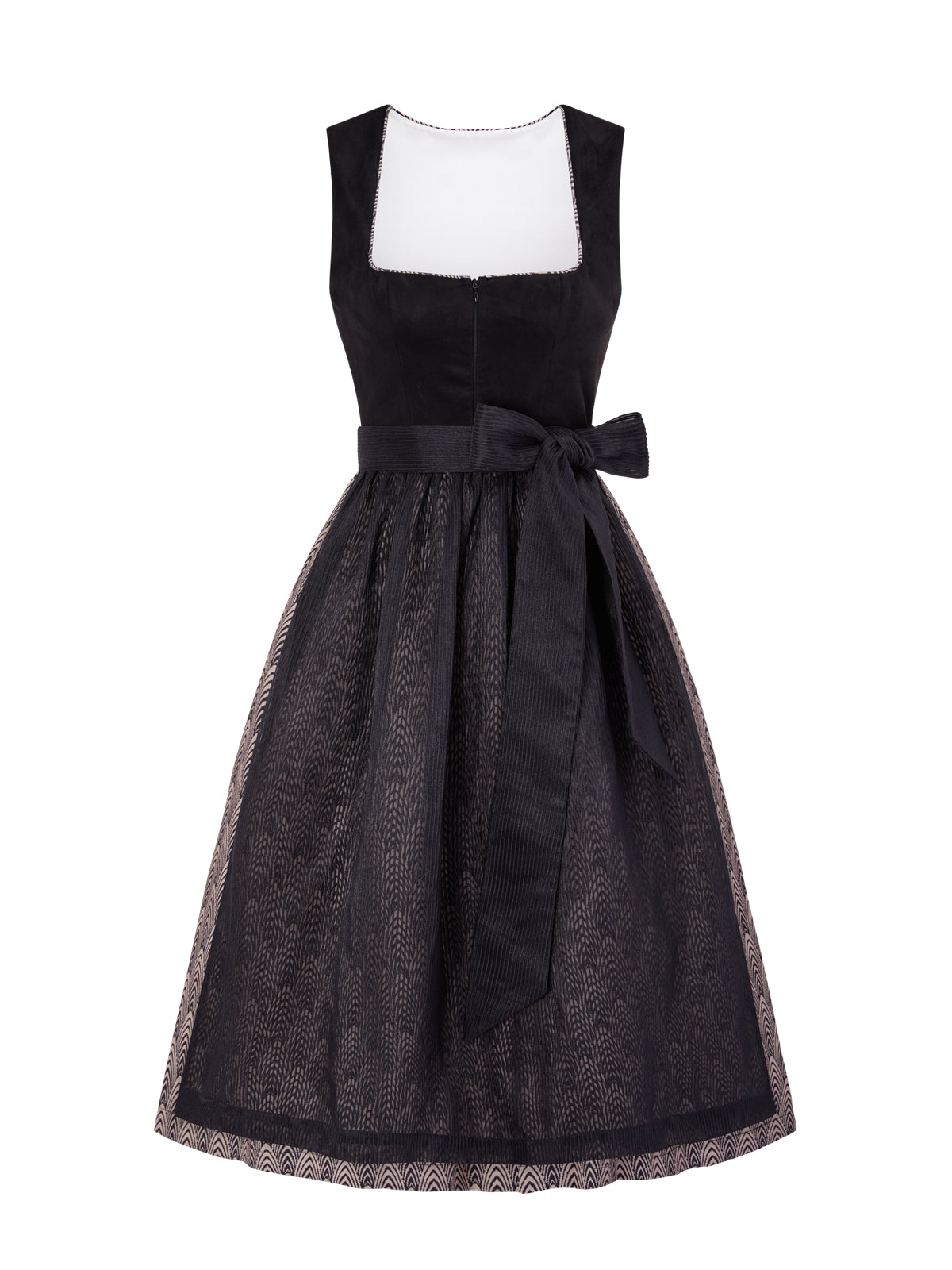 Geometrische Muster Dirndl in Schwarz mit Gerader Ausschnitt