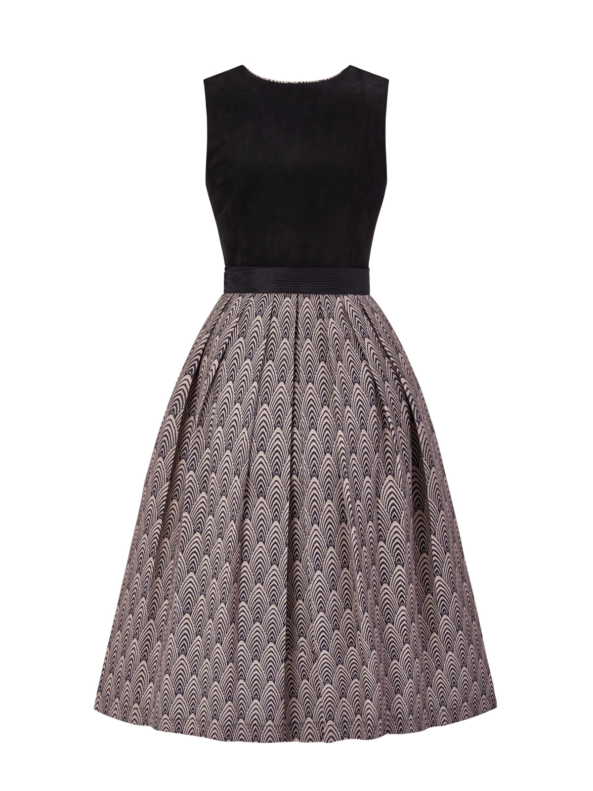 Geometrische Muster Dirndl in Schwarz mit Gerader Ausschnitt