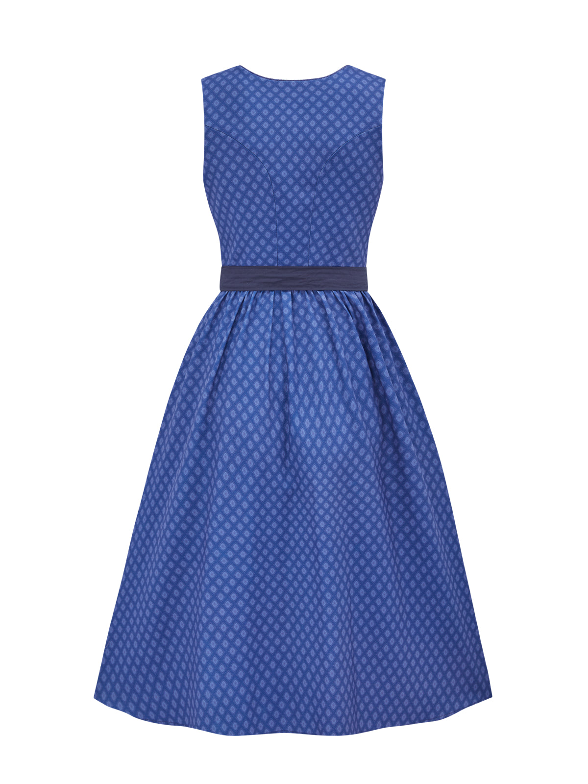 Geometrische Muster Dirndl in Blau mit Herz-Ausschnitt