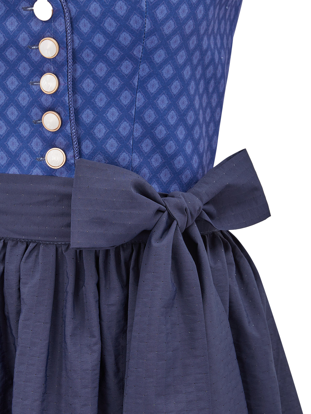 Geometrische Muster Dirndl in Blau mit Herz-Ausschnitt