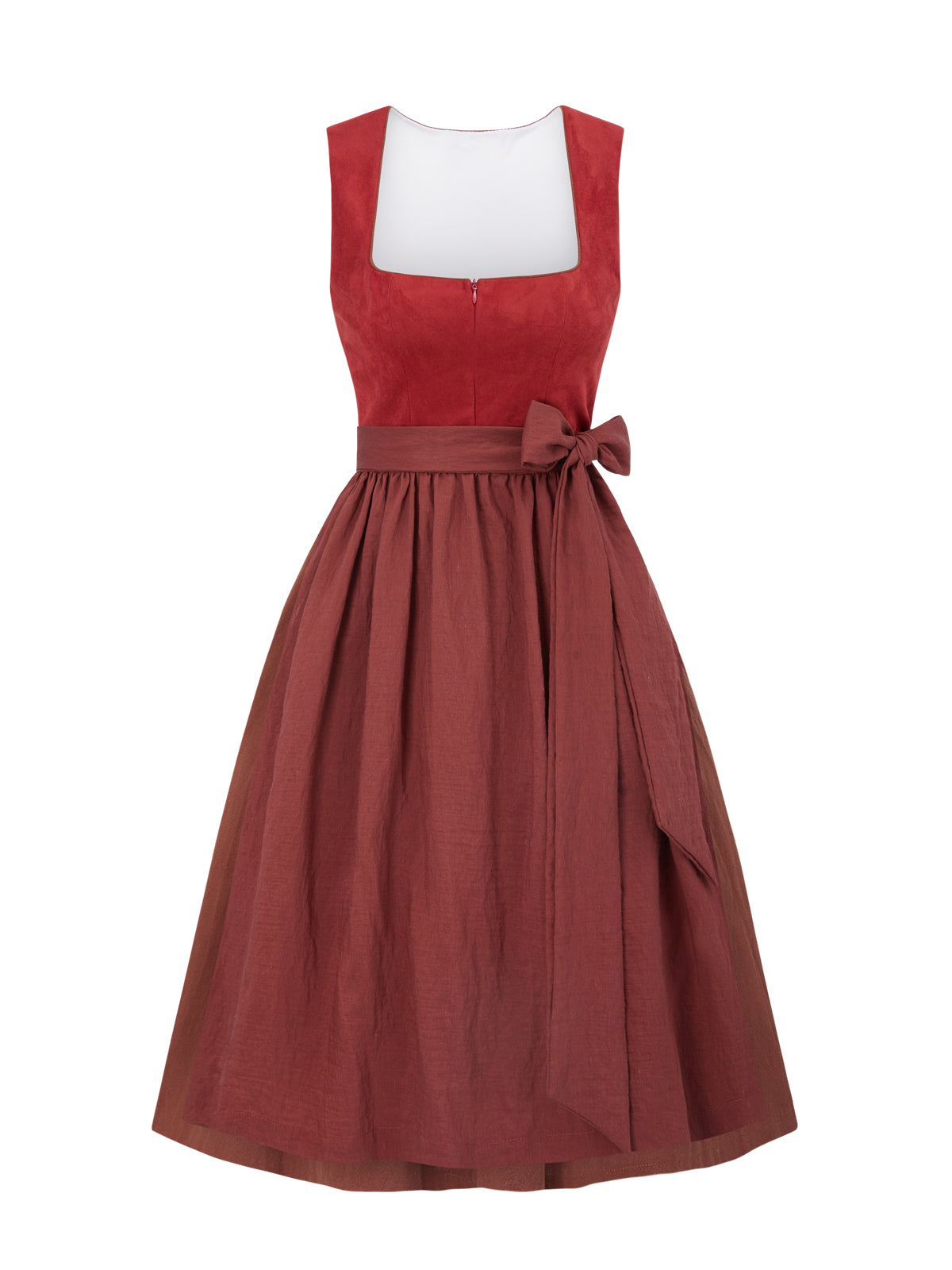Einfarbig Dirndl in Rot mit Gerader Ausschnitt