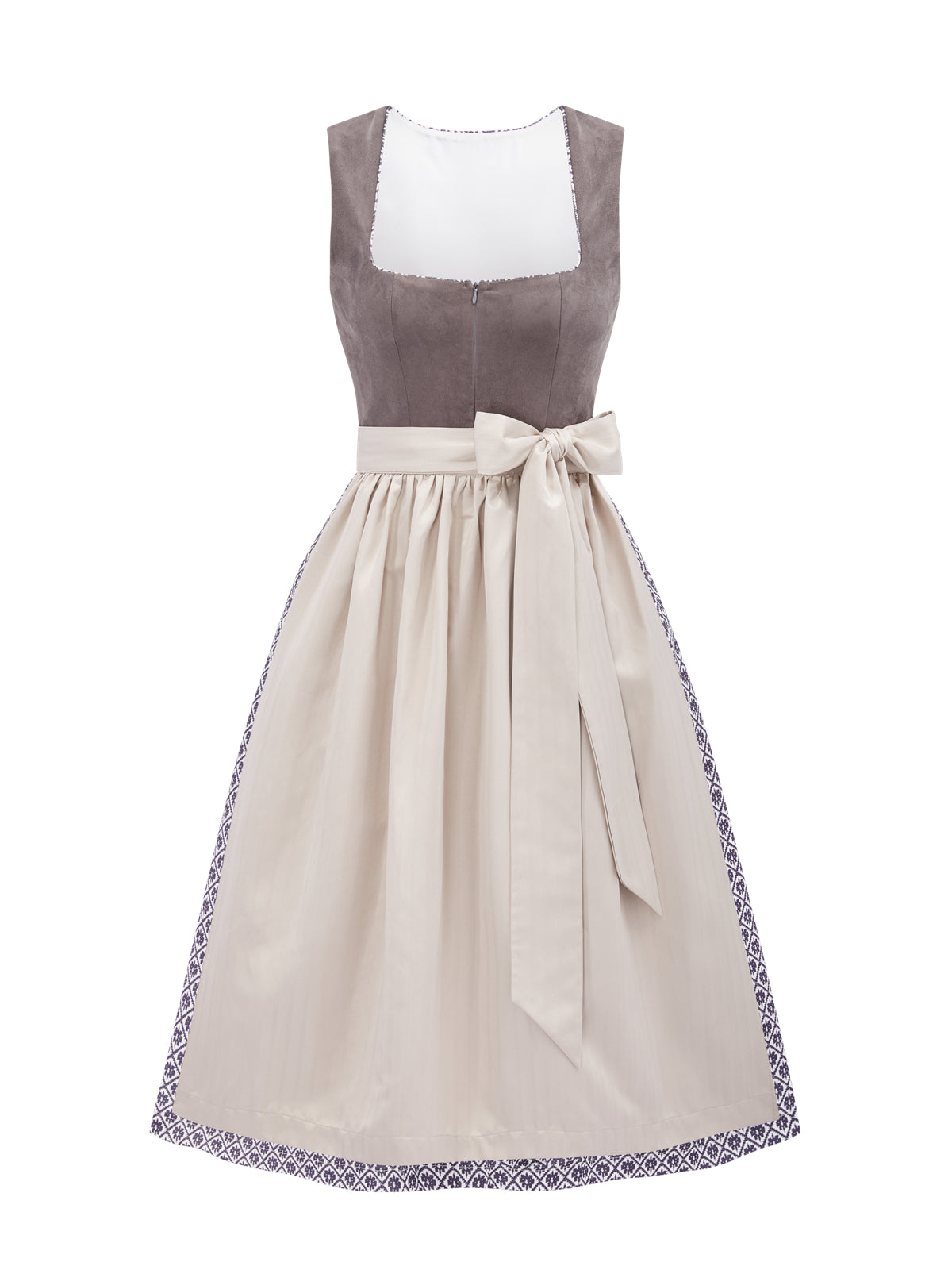 Geometrische Muster Dirndl in Grau mit Gerader Ausschnitt