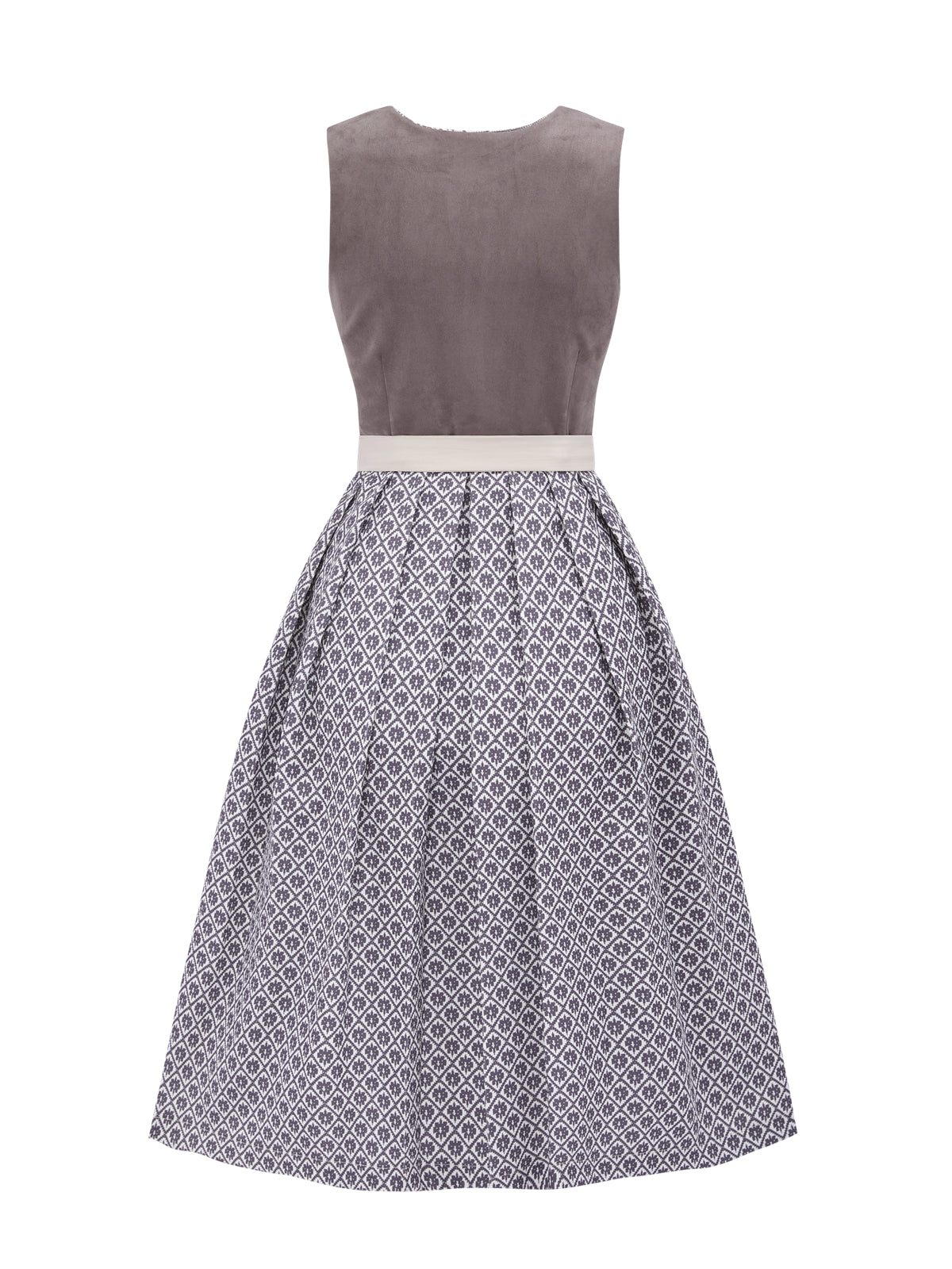 Geometrische Muster Dirndl in Grau mit Gerader Ausschnitt