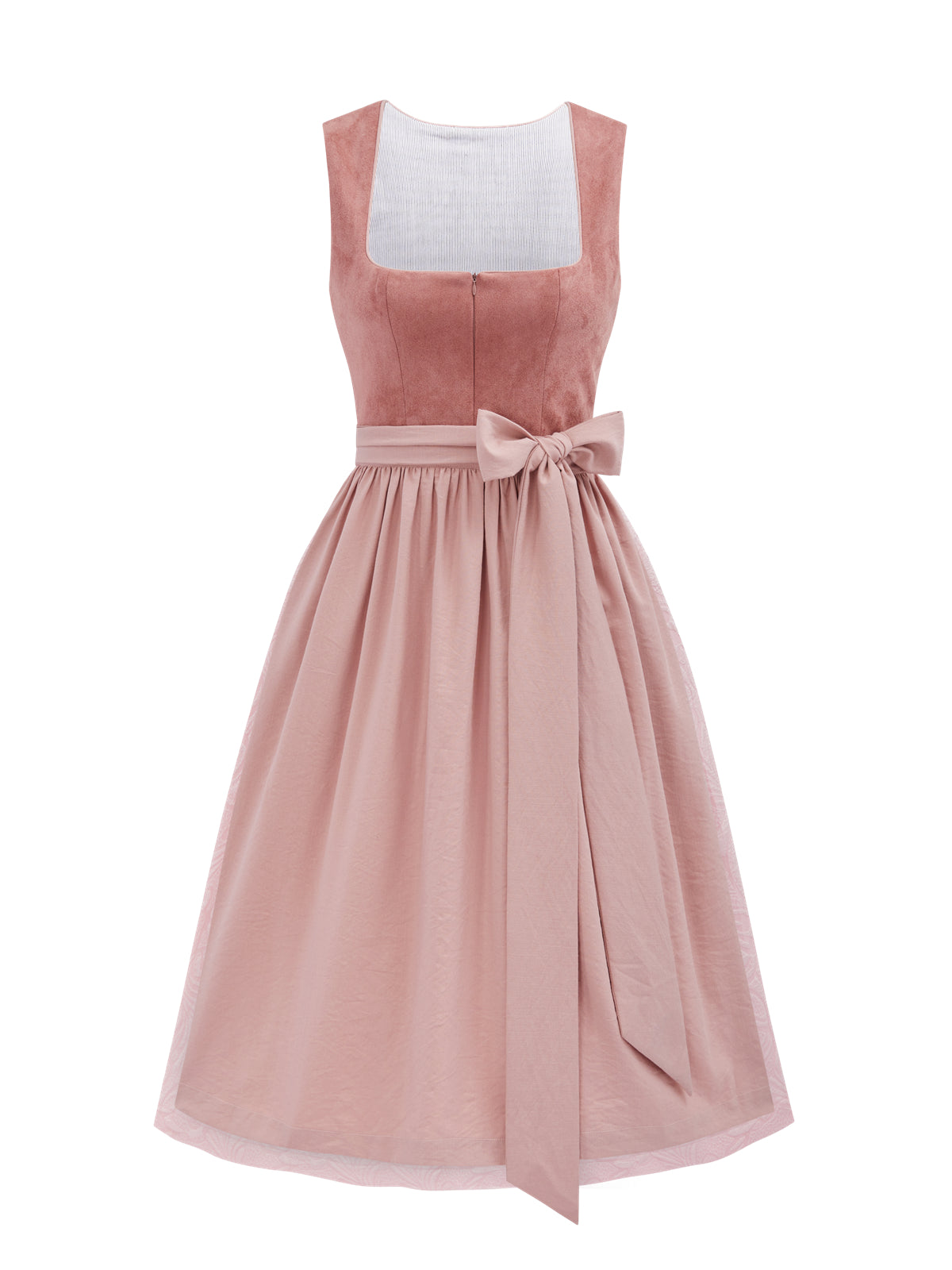 Einfarbig Dirndl in Rosa mit Gerader Ausschnitt